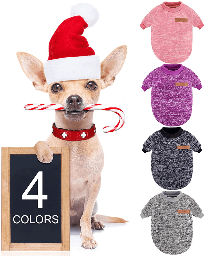 4 Pieces Dog Sweater Winter Pet Clothes Cozy Dog Outfit Soft Cat Sweater Dog Sweatshirt for Small Dog Puppy Kitten Cat Animals & Pet Supplies > Pet Supplies > Dog Supplies > Dog Apparel Weewooday   