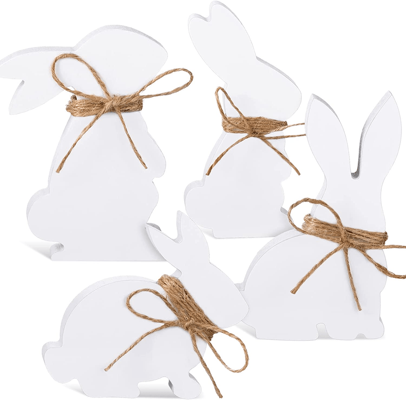 4 Pieces Easter Bunny Table Wooden Signs Bunny Shaped Farmhouse Decor Spring Bunny Wood Tabletop Easter Decorations Easter Bunny Dining Room Table Decor Sign Wood Bunny Decor with Rope (Classic Style) Home & Garden > Decor > Seasonal & Holiday Decorations Queekay Likable Style  