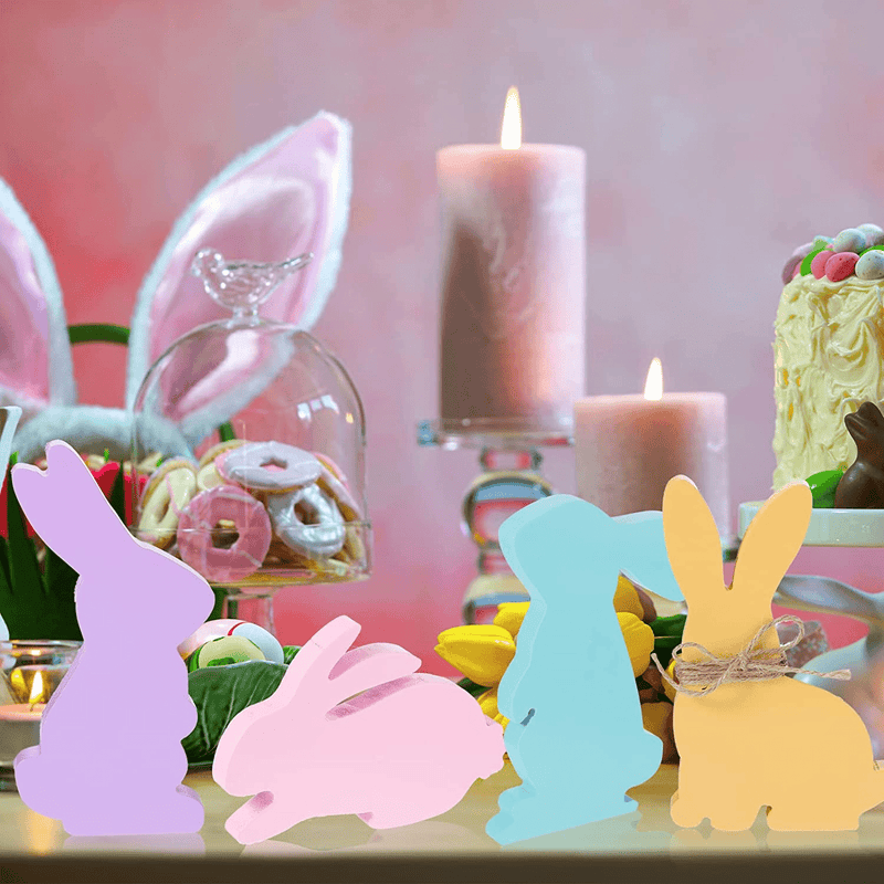 4 Pieces Easter Bunny Wood Signs Easter Wooden Signs Easter Wooden Rabbit Shape Sign with Rope Easter Themed Table Decorations for Easter Party Desk Office Home (Light Blue, Purple, Pink, Yellow) Home & Garden > Decor > Seasonal & Holiday Decorations Yookeer   