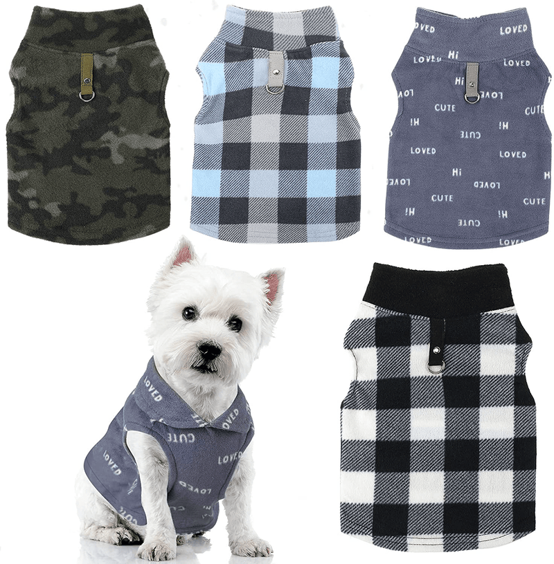 4 Pieces Fabric Dog Sweater with Leash Ring Winter Fleece Vest Dog Pullover Jacket Warm Pet Dog Clothes for Puppy Small Dogs Cat Chihuahua Boy Animals & Pet Supplies > Pet Supplies > Dog Supplies > Dog Apparel Weewooday Camouflage Pattern Medium 