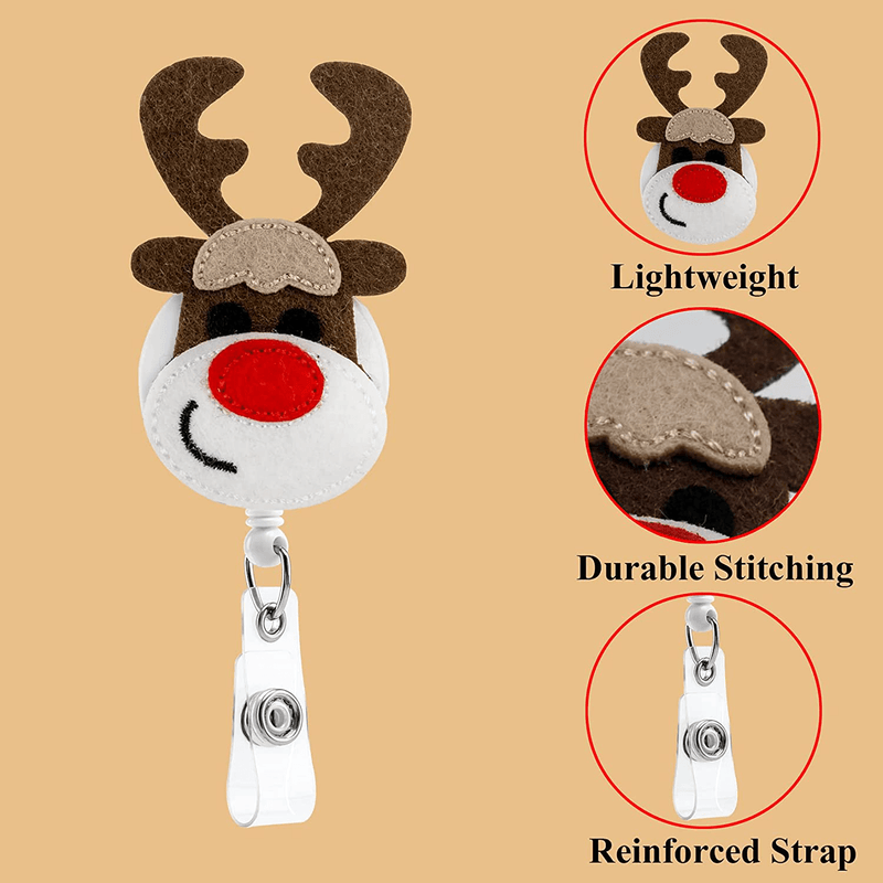 4 Pieces Holiday Badge Reels,Christmas Badge Reel, Accurate Stitching, Reinforced Strap, Easy to Use, Alligator Clip,Retractable Id Felt Badge Clip Christmas Reindeer Santa Claus Thanksgiving Turkey
