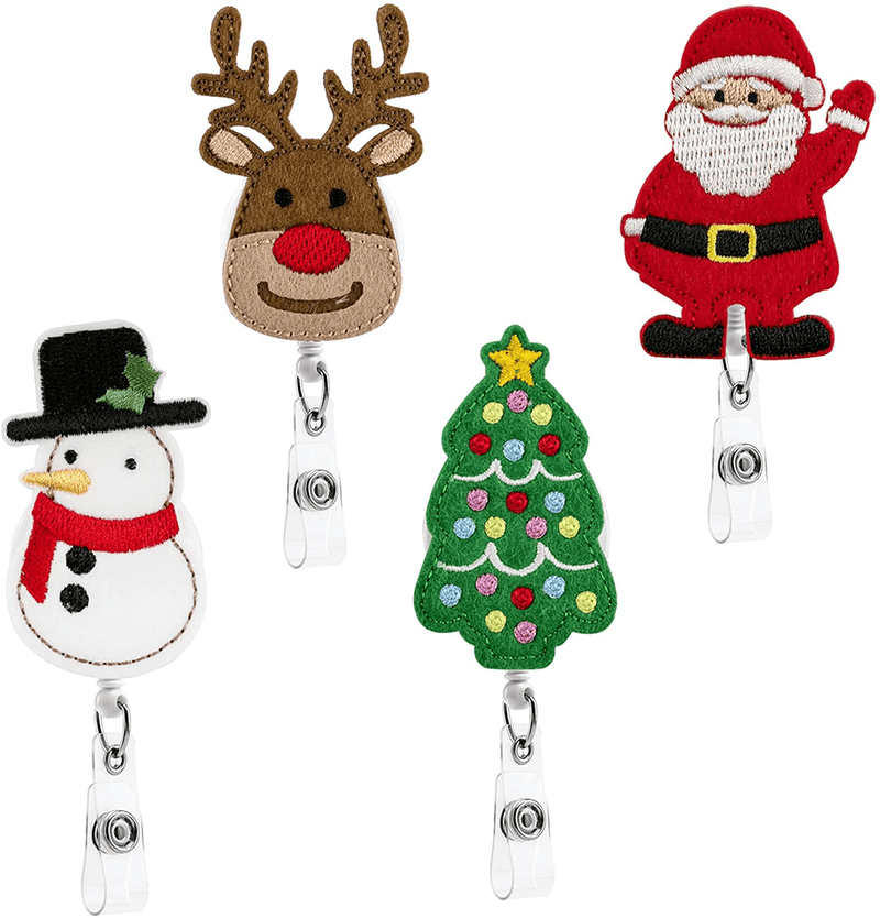 4 Pieces Holiday Badge Reels,Christmas Badge Reel, Accurate Stitching, Reinforced Strap, Easy to Use, Alligator Clip,Retractable Id Felt Badge Clip Christmas Reindeer Santa Claus Thanksgiving Turkey Home & Garden > Decor > Seasonal & Holiday Decorations& Garden > Decor > Seasonal & Holiday Decorations QZYL Christmas Tree, Reindeer,Snowman  