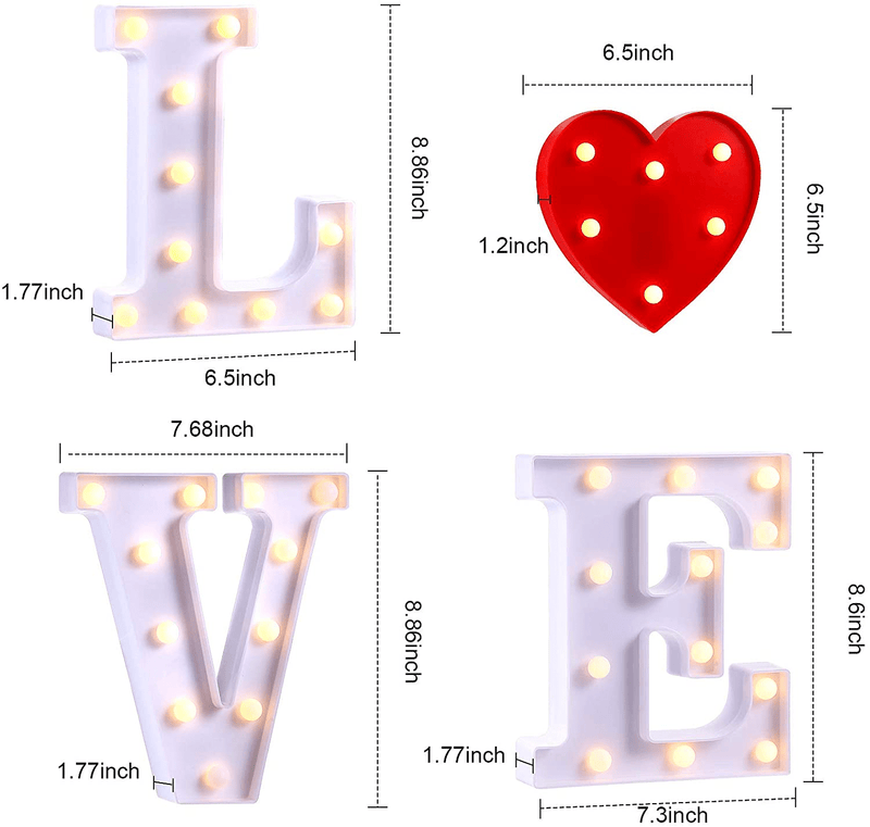 4 Pieces LED Alphabet Letter Lights Love Letter Heart Light Sign Light Decoration Battery Powered for Valentine'S Day Christmas Night Home Birthday Bridal Party Bar Lamp Decoration Home & Garden > Lighting > Night Lights & Ambient Lighting Mudder   