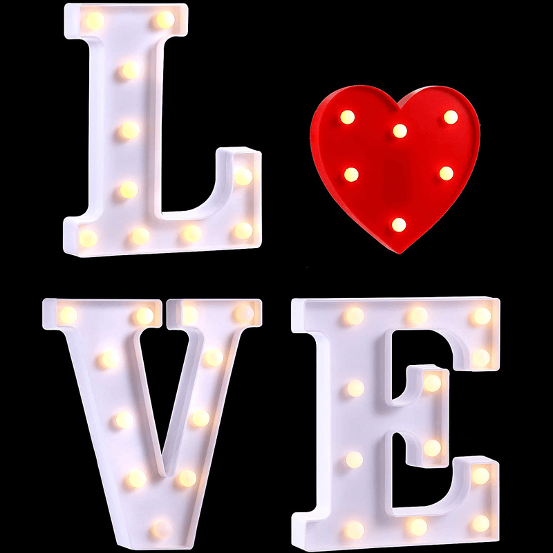 4 Pieces LED Alphabet Letter Lights Love Letter Heart Light Sign Light Decoration Battery Powered for Valentine'S Day Christmas Night Home Birthday Bridal Party Bar Lamp Decoration Home & Garden > Lighting > Night Lights & Ambient Lighting Mudder   