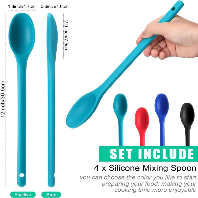 4 Pieces Silicone Mixing Spoon Long Multicolored Nonstick Kitchen Spoon Silicone Serving Spoon Heat-Resistant Stirring Spoon for Kitchen Cooking Baking Stirring Mixing Tools (Black, Red, Blue, Green) Home & Garden > Kitchen & Dining > Kitchen Tools & Utensils Boao   