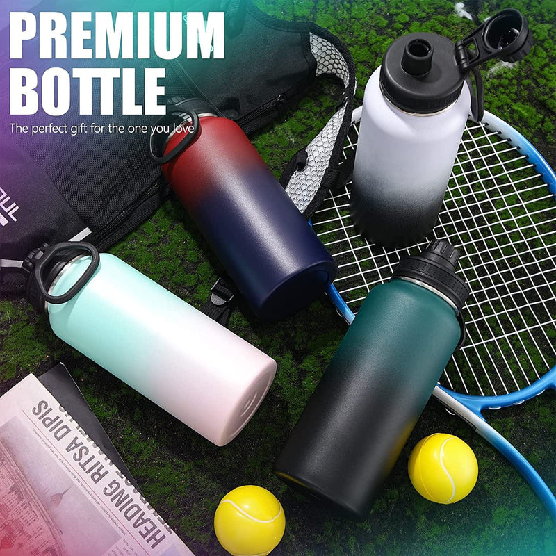 4 Pieces Sports Water Bottle, 32 Oz Stainless Steel Vacuum Wide Mouth Water Flask with Leakproof Lid, Standard Metal Canteen with Wide Rotating Handle for Camp Picnic Hiking Biking (Gradient Colors) Sporting Goods > Outdoor Recreation > Winter Sports & Activities Shellwei   