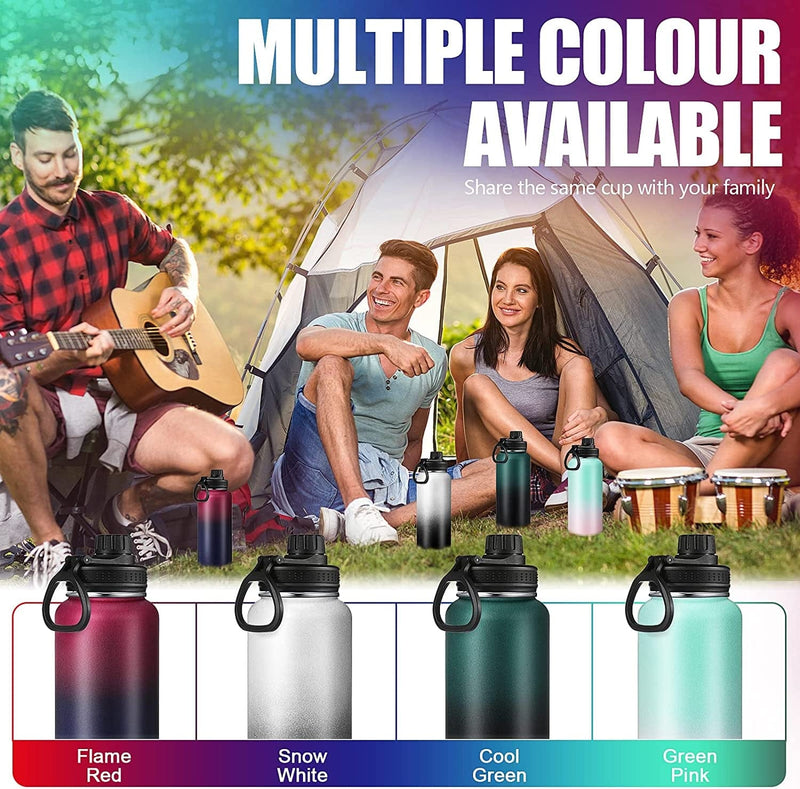 4 Pieces Sports Water Bottle, 32 Oz Stainless Steel Vacuum Wide Mouth Water Flask with Leakproof Lid, Standard Metal Canteen with Wide Rotating Handle for Camp Picnic Hiking Biking (Gradient Colors) Sporting Goods > Outdoor Recreation > Winter Sports & Activities Shellwei   