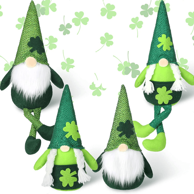 4 Pieces St Patrick'S Day Gnome Green Irish Gnome Elf Scandinavian Tomte Leprechaun Handmade Swedish Nisse for St Patrick'S Day Home Decorations (Cute Style)