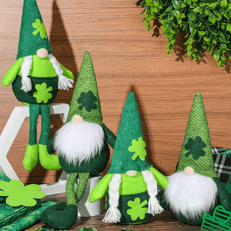 4 Pieces St Patrick'S Day Gnome Green Irish Gnome Elf Scandinavian Tomte Leprechaun Handmade Swedish Nisse for St Patrick'S Day Home Decorations (Cute Style) Arts & Entertainment > Party & Celebration > Party Supplies Sumind   