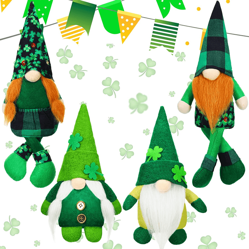 4 Pieces St Patrick'S Day Gnome Green Irish Gnome Elf Scandinavian Tomte Leprechaun Handmade Swedish Nisse for St Patrick'S Day Home Decorations (Cute Style) Arts & Entertainment > Party & Celebration > Party Supplies Sumind Cool Style  