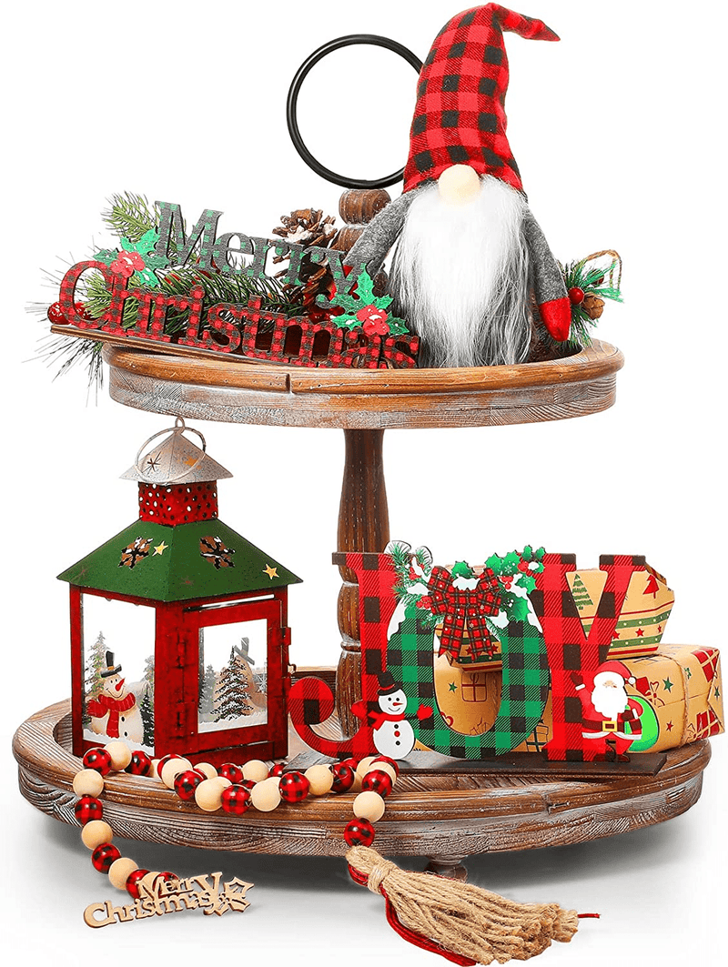 4 Pieces Tiered Tray Decor Set Including Gnomes Doll Wood Sign Decor Wooden Cutout Letter Sign Wooden Bead Garland for Halloween St Patrick'S Day Easter Honey Bee (Happy Style) Home & Garden > Decor > Seasonal & Holiday Decorations Skylety Joy Style  