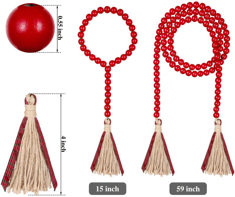 4 Pieces Valentine'S Day Wooden Bead Garland Wreaths with Buffalo Plaid Tassels Vintage Red Valentine'S Day Wall Hanging Garlands Farmhouse Beads Rustic Country Decor for Xmas Tree Wall Decorations Home & Garden > Decor > Seasonal & Holiday Decorations Chuangdi   