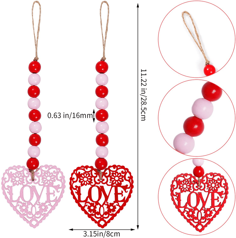 4 Pieces Valentine'S Day Wooden Bead Garlands, Fengek 34.6 Inch Heart Wood Hanging Garlands with Tassel and 11.2 Inch Rustic Embellishments Wall Hanging Beads Ornaments for Wedding Anniversary Home & Garden > Decor > Seasonal & Holiday Decorations Fengek   