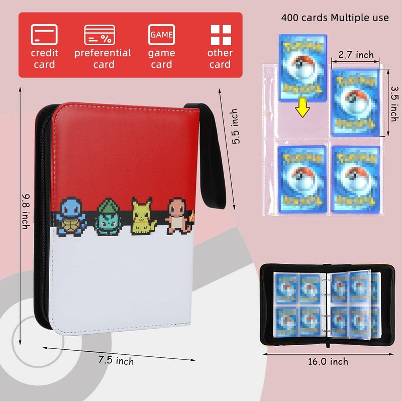 4-Pocket Card Binder for Poke-Monster, 400 Pockets Trading Card Binder Zipper Binder Case Album Trading Card Games Collection Binder with Sleeves, Toys Gifts for Kids Sporting Goods > Outdoor Recreation > Winter Sports & Activities TAKEGO   