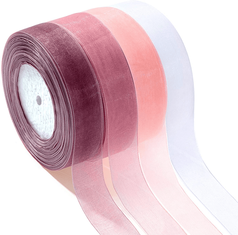 4 Rolls Sheer Chiffon Ribbon Organza Satin Ribbon Chiffon Packing Ribbon for Wedding Gift Bouquets Wrapping Party Wreath Decorations, 49 Yards/Roll(4 Colors) Arts & Entertainment > Hobbies & Creative Arts > Arts & Crafts > Art & Crafting Materials > Embellishments & Trims > Ribbons & Trim WILLBOND Default Title  