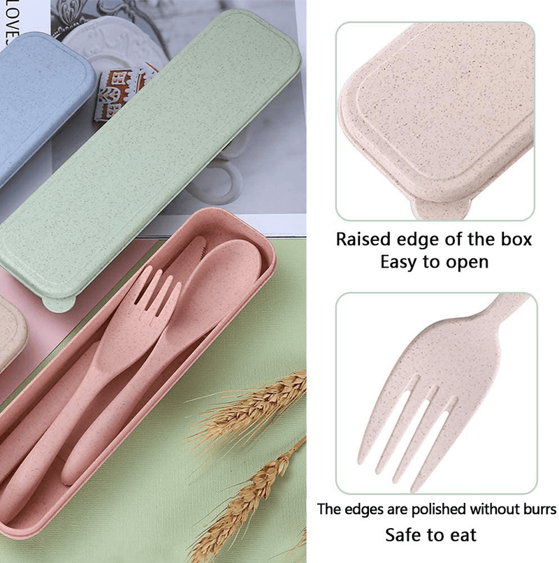 4 Sets Wheat Straw Cutlery,Portable Cutlery,Reusable Spoon Knife Forks,Spoon Knife Fork Tableware set for Kids Adult Travel Picnic Camping or Daily Use (4 Colors) Home & Garden > Kitchen & Dining > Tableware > Flatware > Flatware Sets Qyyiguf   