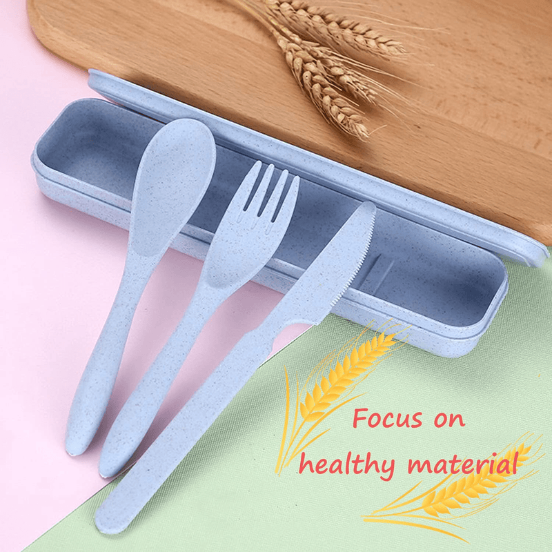 4 Sets Wheat Straw Cutlery,Portable Spoon Knife Fork Tableware Set,Cutlery Set for Kids Adult Travel Picnic Camping(4 Colors)