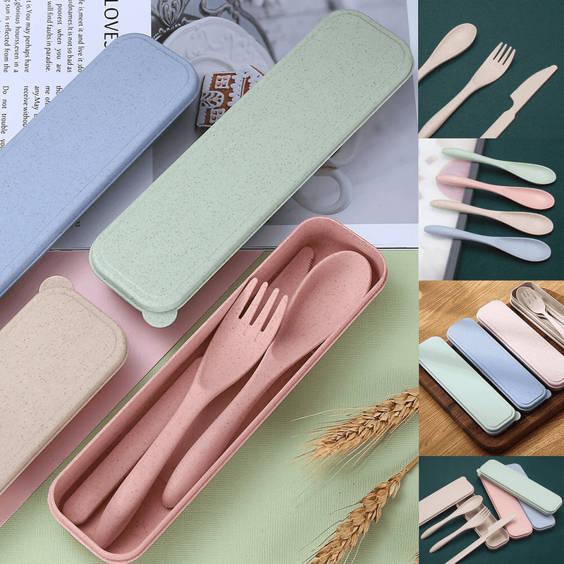 4 Sets Wheat Straw Cutlery,Portable Spoon Knife Fork Tableware Set,Cutlery Set for Kids Adult Travel Picnic Camping(4 Colors) Home & Garden > Kitchen & Dining > Tableware > Flatware > Flatware Sets Bixcnggd   