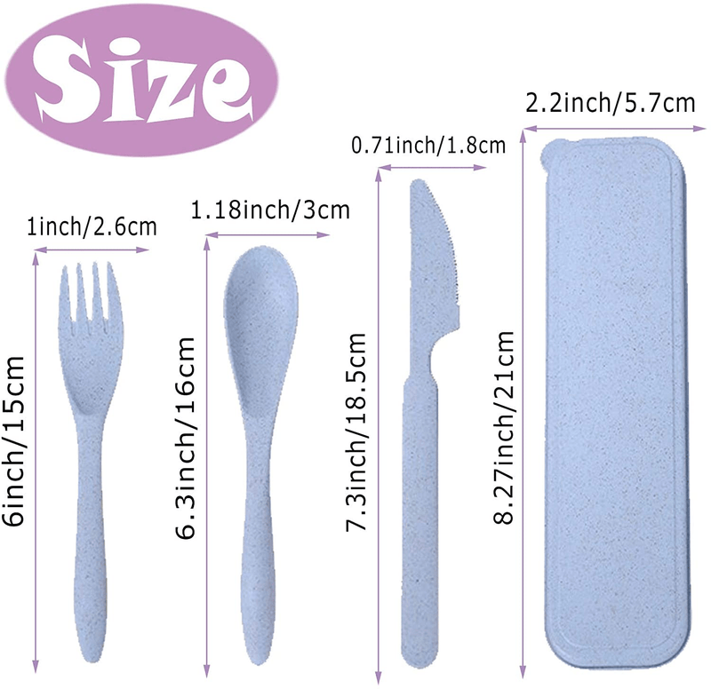 4 Sets Wheat Straw Cutlery,Portable Travel Spoon Fork Knife,Reusable Eco-Friendly BPA Free Utensils for Kids Adult Travel Picnic Camping(Green,Barley,Pink,Blue) Home & Garden > Kitchen & Dining > Tableware > Flatware > Flatware Sets Dshengoo   