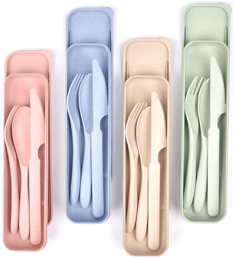 4 Sets Wheat Straw Spoon Knife Fork Tableware Set, Unbreakable Eco Friendly Reusable Cutlery Utensils with Storage Case for Kids Adult Travel Picnic Camping or Daily Use Home & Garden > Kitchen & Dining > Tableware > Flatware > Flatware Sets thovorrnl Default Title  