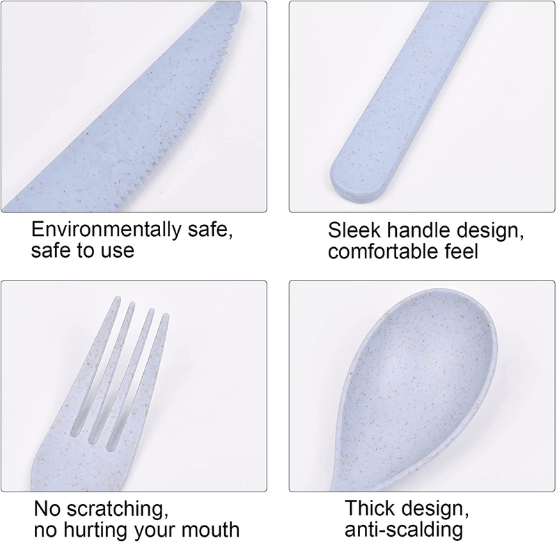 4 Sets Wheat Straw Spoon Knife Fork Tableware Set, Unbreakable Eco Friendly Reusable Cutlery Utensils with Storage Case for Kids Adult Travel Picnic Camping or Daily Use