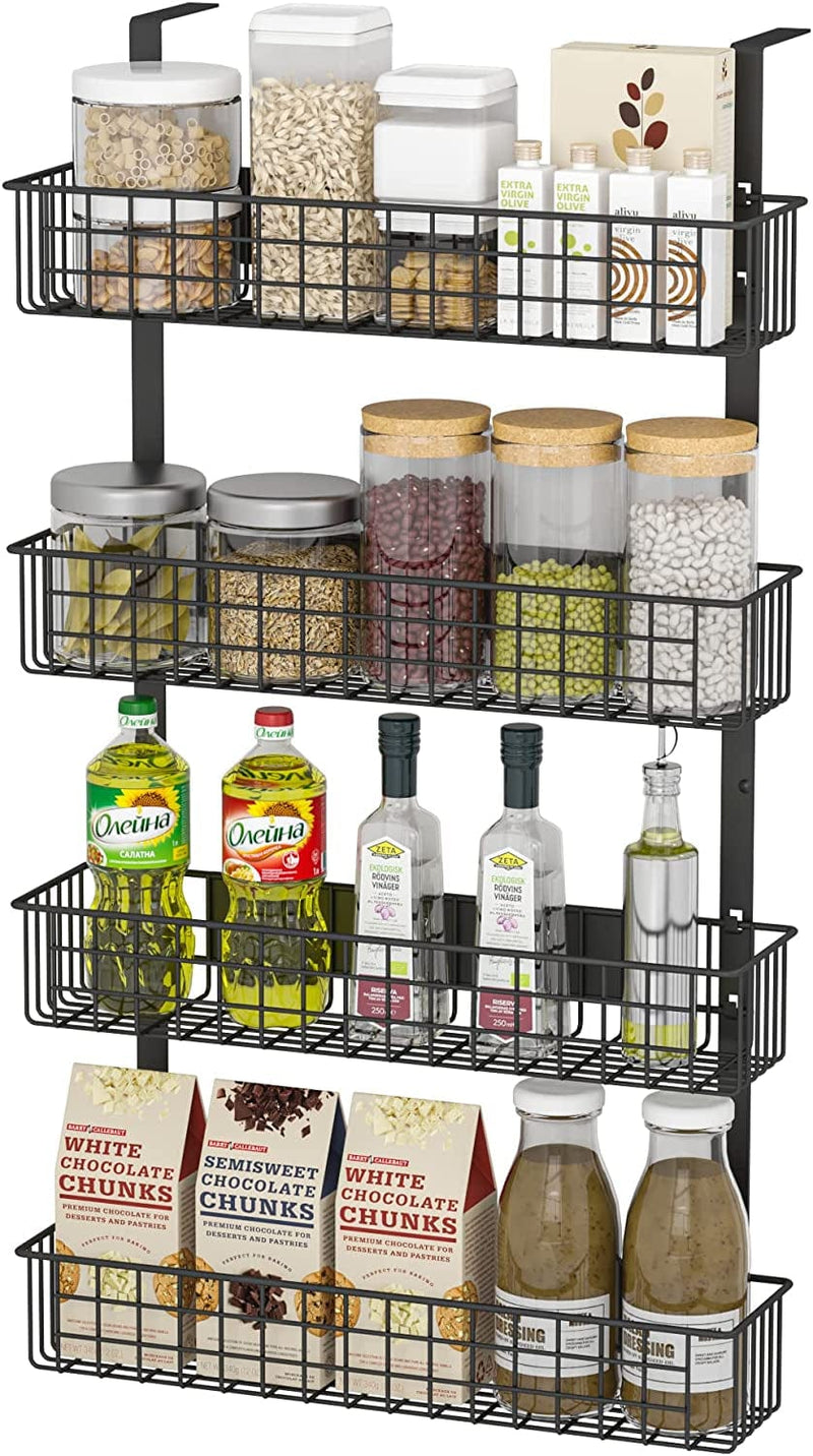 4 Tier Magnetic Spice Rack | Strongly Magnetic Spice Shelf with Utility Hooks | Refrigerator Spice Storage | Kitchen Storage Rack for Placing Seasoning Bottles, Plastic Wraps or Garbage Bags (Black) Home & Garden > Decor > Decorative Jars MILIJIA 4-Tier, Black with Hanger  
