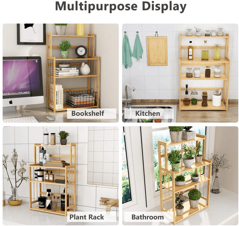 4-Tier Standing Spice Rack LITTLE TREE Kitchen Bathroom Countertop Storage Organizer, Bamboo Spice Bottle Jars Rack Holder with Adjustable Shelf, Natural Bamboo Color