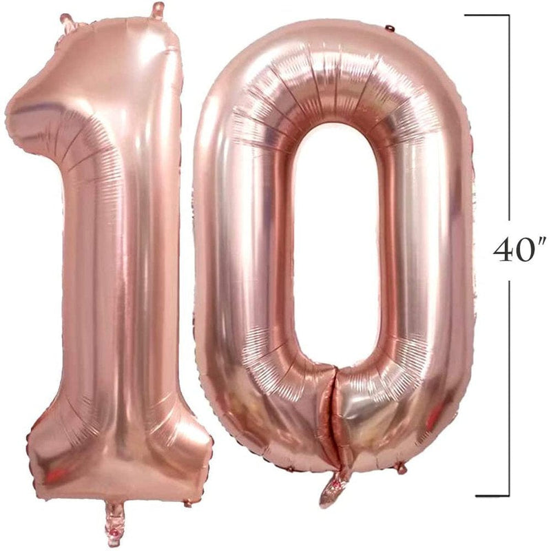 40 Inch Rose Gold 10 Number Jumbo Foil Mylar Helium Balloons-Party Decoration Supplies Balloons-Great for 10Th Birthday Any Anniversary Parties Events (Rose Gold 10) Arts & Entertainment > Party & Celebration > Party Supplies Home Décor   