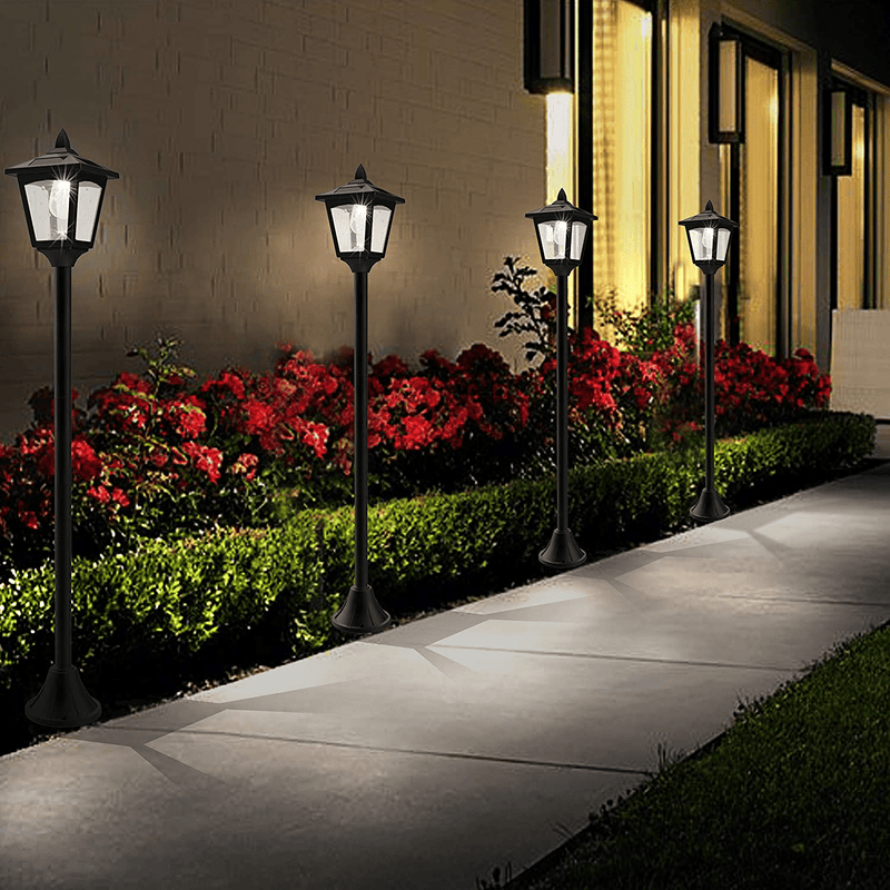 40 Inches Mini Solar Lamp Post Lights Outdoor, Solar Powered Vintage Street Lights for Lawn, Pathway, Driveway, Front/ Back Door, Pack of 2