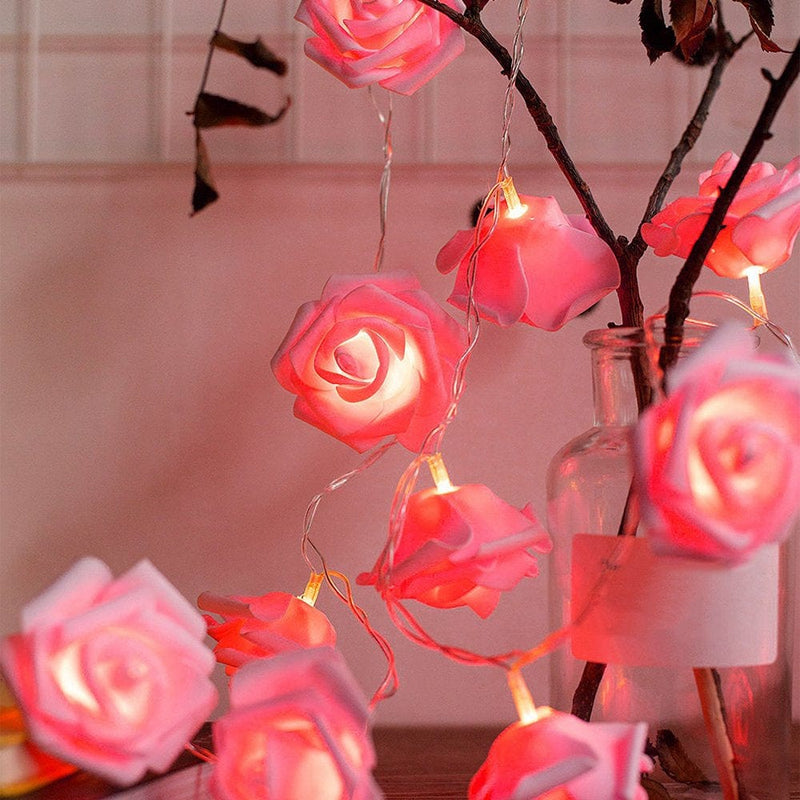 40 Leds Rose Flower String Lights 10Ft/3M Battery Operated Decorative Lights for Anniversary Valentine'S Wedding Bedroom Home & Garden > Decor > Seasonal & Holiday Decorations iMounTEK Pink  