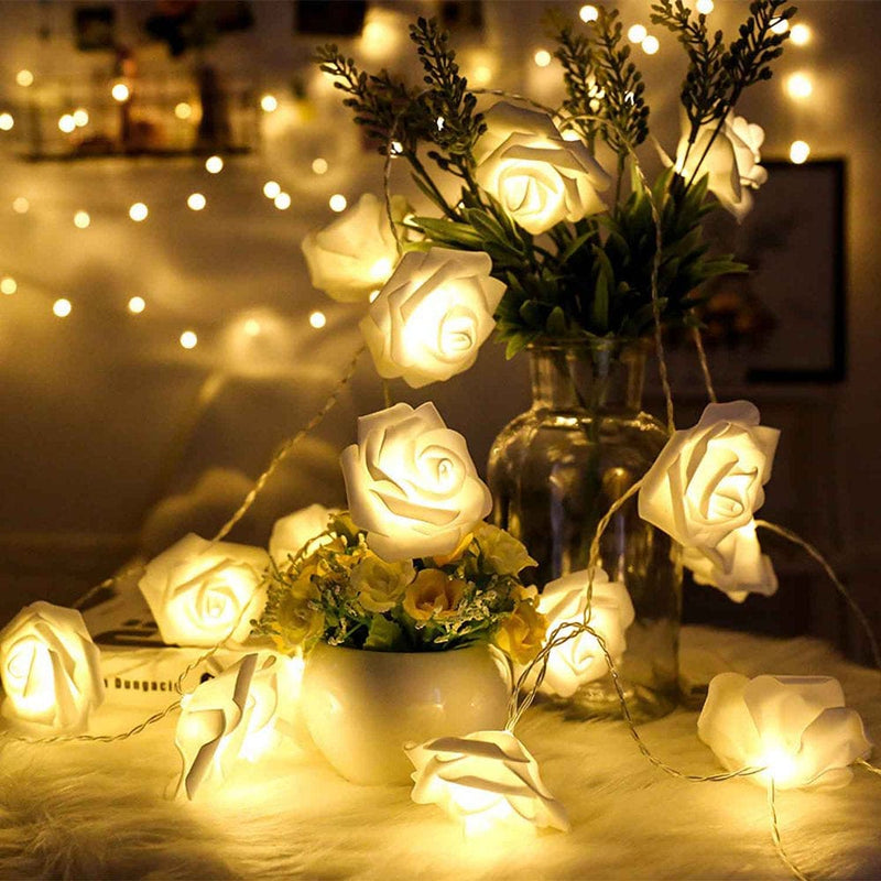 40 Leds Rose Flower String Lights 10Ft/3M Battery Operated Decorative Lights for Anniversary Valentine'S Wedding Bedroom Home & Garden > Decor > Seasonal & Holiday Decorations iMounTEK White  