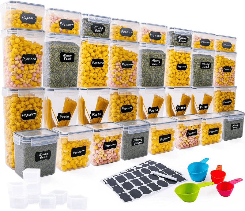 40 Pack Airtight Food Storage Container Set - XPCARE Kitchen & Pantry Organization, Plastic Canisters with Durable Lids Ideal for Cereal, Flour & Sugar for Holiday - Labels, Marker & Spoon Set,Bpa-Free, (5 Size)