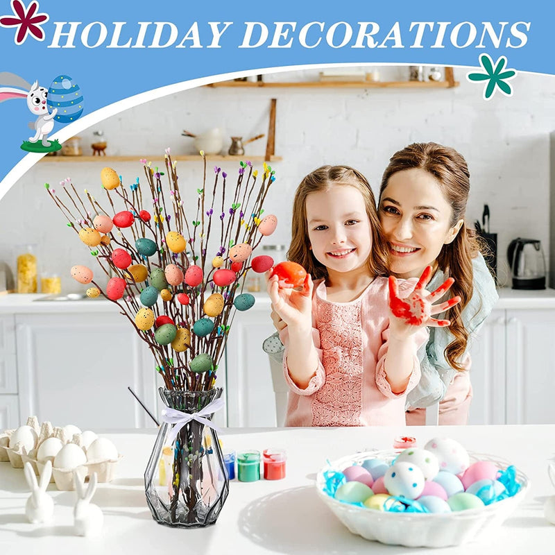 40 Pcs Artificial Easter Spray Vine with Pastel Easter Eggs and Berries Decorative Spring Floral Stems Easter Floral Picks Easter Egg Twig Branches Floral Arrangement Centerpiece Wreath Decoration