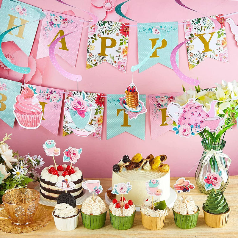 40 Pieces Floral Tea Party Decorations Floral Birthday Banner Teapot Birthday Decorations Floral Tea Honeycomb Centerpieces Tea Hanging Swirl Decoration for Birthday Baby Shower Wedding Party Supplies Home & Garden > Decor > Seasonal & Holiday Decorations Zonon   