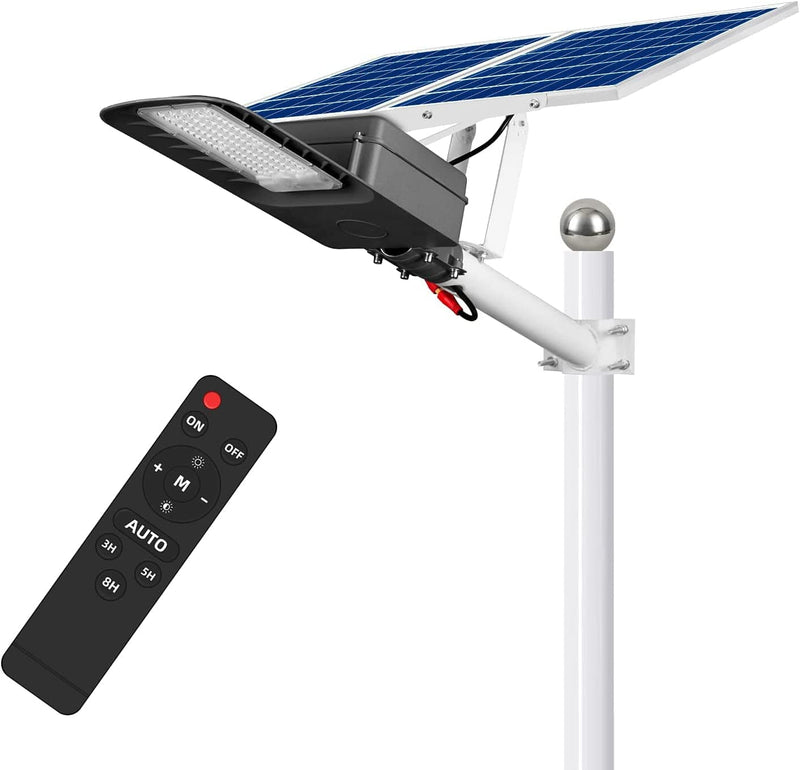 400W Solar Street Light Outdoor 48000Mah Auto On/Off Dusk to Dawn Solar Street Lamp IP65 Waterproof with Remote Control 6500K Cool White Security LED Flood Light for Yard Garden Farm Playgroud Project