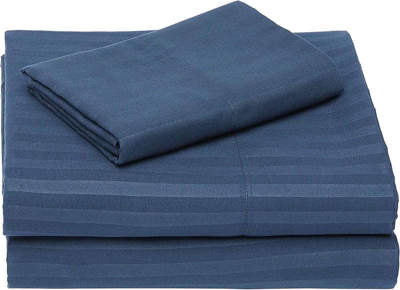 Deluxe Microfiber Striped Sheet Set, Bright White, Twin Home & Garden > Linens & Bedding > Bedding KOL DEALS Navy Blue 1-Pack Twin XL