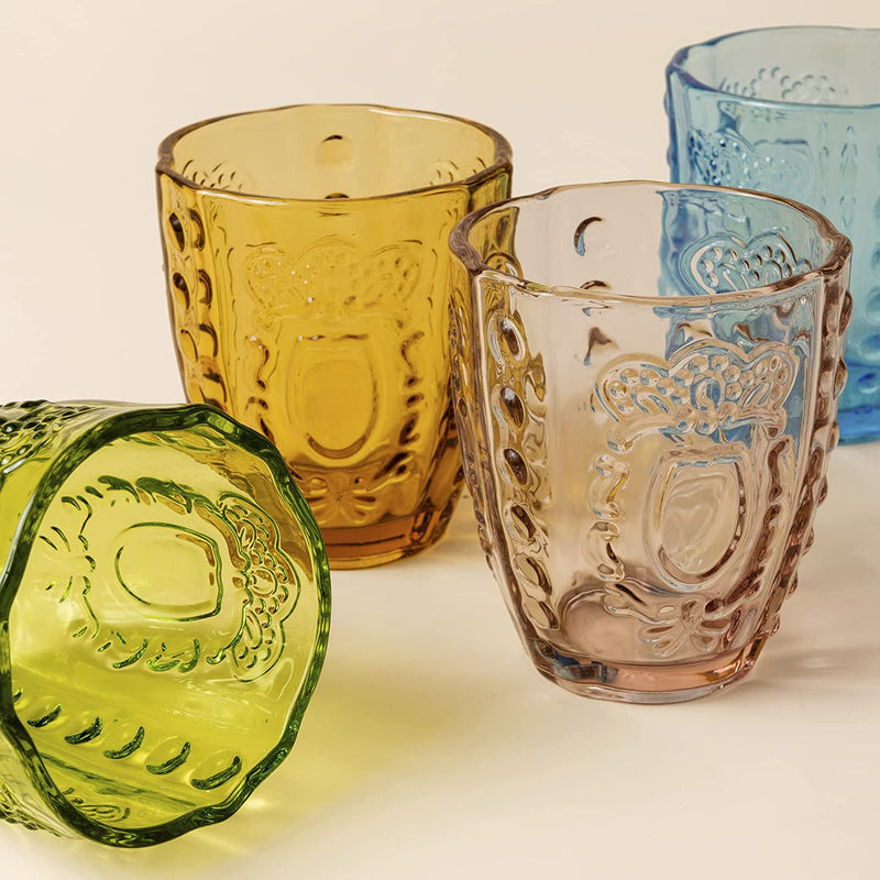 LA JOLIE MUSE Drinking Glasses Heavyweight, 12Oz Thanksgiving Colored Vintage Glassware Set of 4, Premium Glass Tumbler for Water Soda Milk Juice, Housewarming Gift