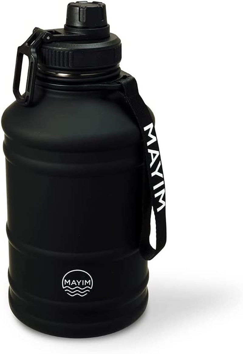 Mayim Stainless Steel Reusable Large Water Bottle Jug | for Sports, Gym, Camping & Outdoors | 2.2L/ 74Oz/ Half Gallon | Premium Collection | Single Walled | Chug Lid | Carry Handle & Strap (Blue) Sporting Goods > Outdoor Recreation > Winter Sports & Activities Mayim Black  