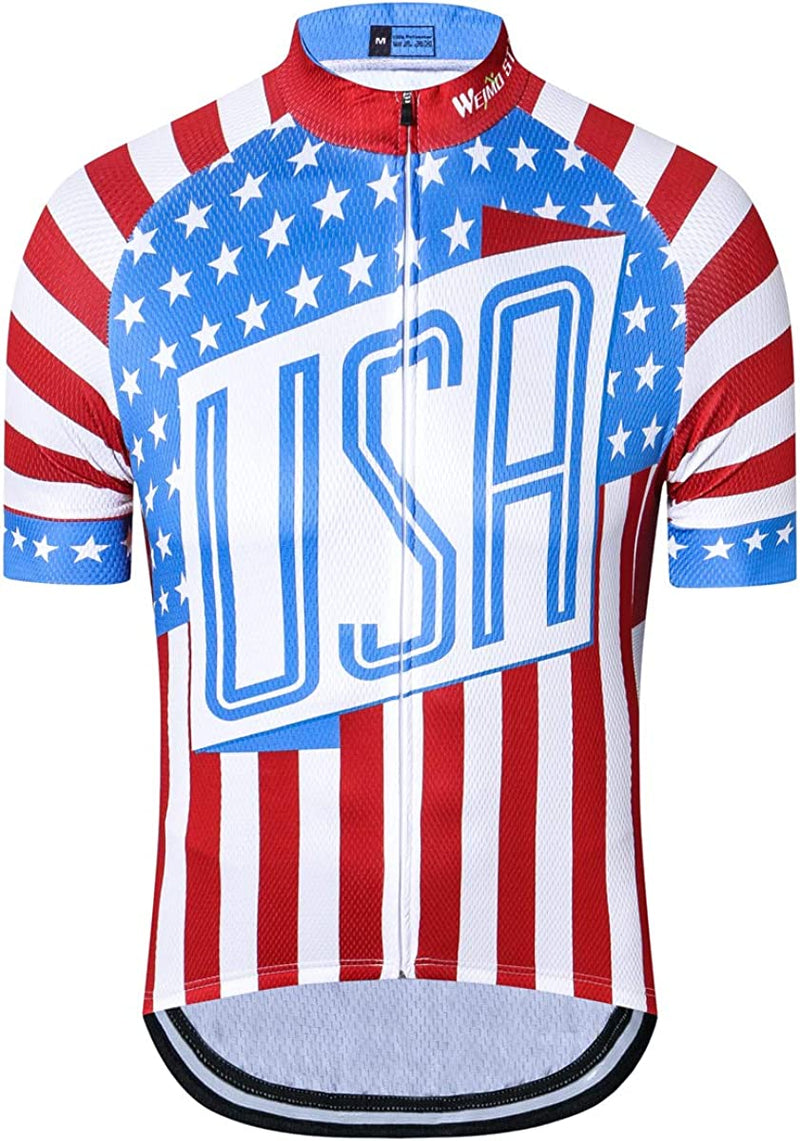 Cycling Jersey Short Sleeve USA Style Bike Tops with Pocket Reflective Stripe Sporting Goods > Outdoor Recreation > Cycling > Cycling Apparel & Accessories redorange Usa 8 Small 