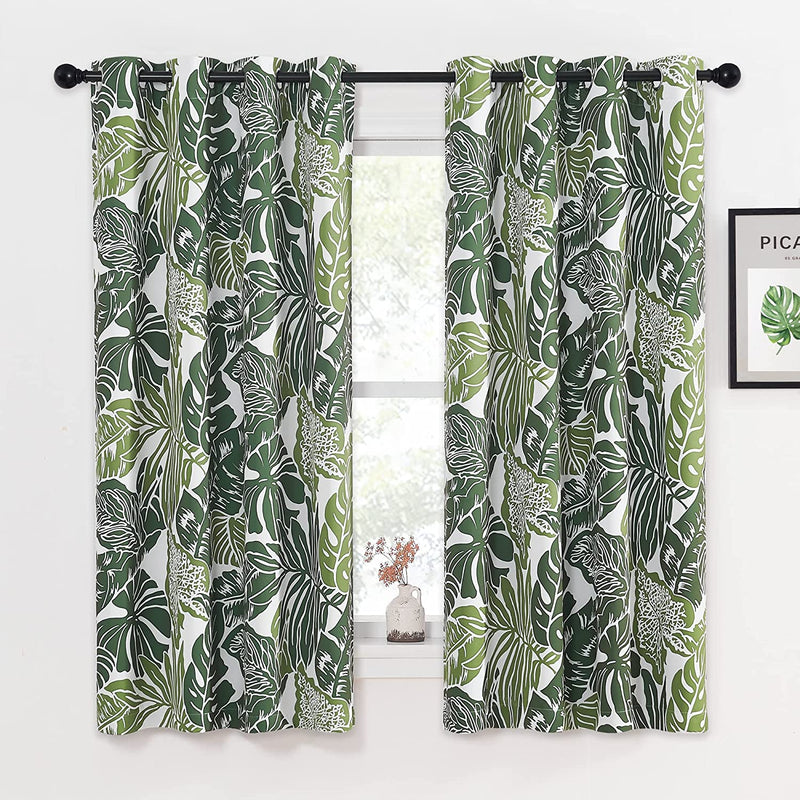 NICETOWN Room Darkening Tropical Curtains 84 Inches Length, Summer Palm Tree Banana Leaf Light Reducing Window Coverings for Villa/Hall/Patio Door, W52 X L84, Double Pieces, Green Palm Home & Garden > Decor > Window Treatments > Curtains & Drapes NICETOWN Green Palm W52 x L63 