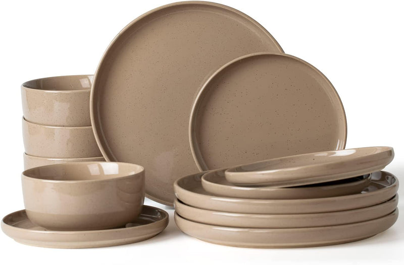 Famiware Plates and Bowls Set, 12 Pieces Dinnerware Sets, Dishes Set for 4, Cinnamon Brown Home & Garden > Kitchen & Dining > Tableware > Dinnerware famiware Cinnamon Brown M  