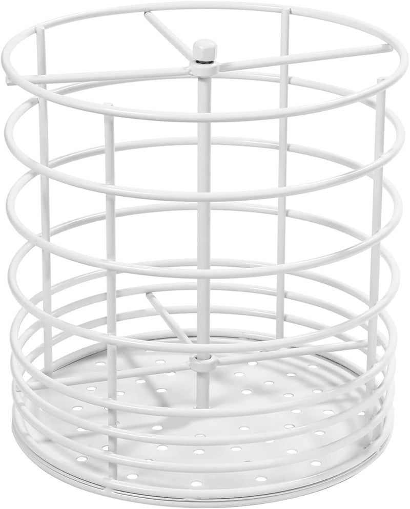 Koluti 360° Rotating Kitchen Utensil Holder Organizer, 7.2" X 7" Extra Large round Cooking Tool Storage Caddy, Weighted Base with Drain Hole, Wire Metal Flatware Crock for Countertop, Paint Black