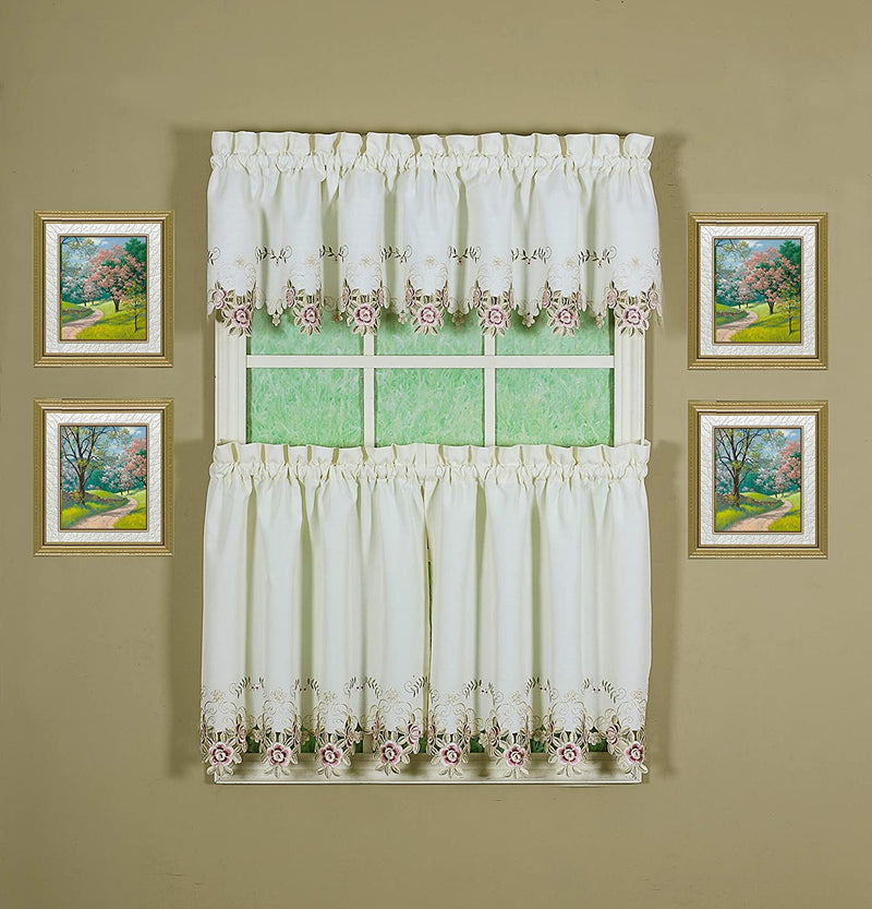 Today'S Curtain Verona Reverse Embroidery Tie-Up Shade, 63", Ecru/Rose Home & Garden > Decor > Window Treatments > Curtains & Drapes Today's Curtain Ecru/Rose Tier 60"W X 24"L 