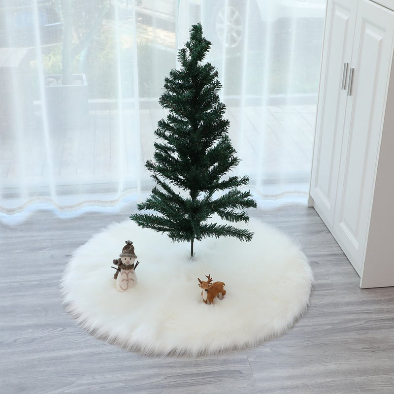 Dystyle Christmas Tree Skirt Sheepskin Fur Plush Shaggy Mat Party round Mat Home & Garden > Decor > Seasonal & Holiday Decorations > Christmas Tree Skirts DYstyle Diameter of 90cm White 
