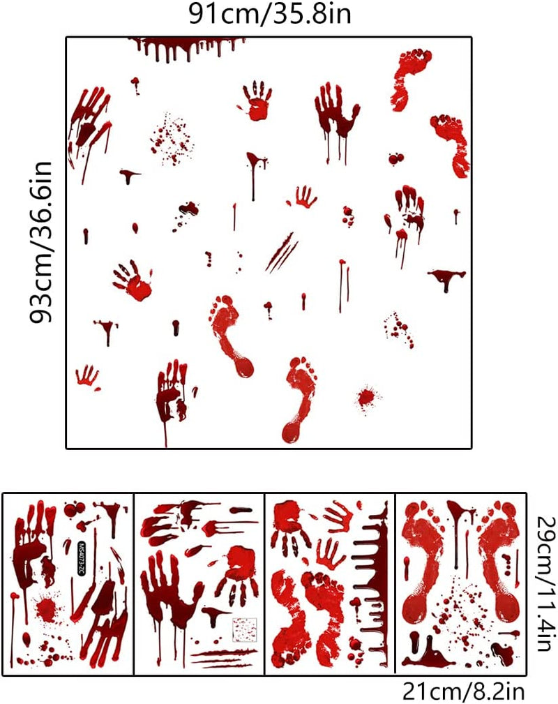 Halloween Bloody Handprint Footprint Window Stickers Wall Stickers for Halloween Party Decorations inside outside Decor Come with Plastic Scraper Tools  TAOVEN   
