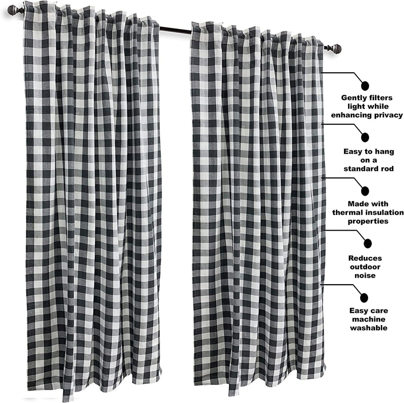Gingham Check Window Curtain Panel, 100% Cotton, Navy/White, Cotton Curtains, 2 Panels Curtain, Tab Top Curtains, 50X96 Inches, Set of 2 Home & Garden > Decor > Window Treatments > Curtains & Drapes Ramanta Home Black 50x108 