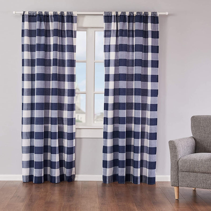 Levtex Home - Camden - Drape Panel/Curtain (55X84In.) with Rod Pocket - Buffalo Check - Grey and Cream Home & Garden > Decor > Window Treatments > Curtains & Drapes Levtex Navy Set of 2 - Drape Panels 55x84 