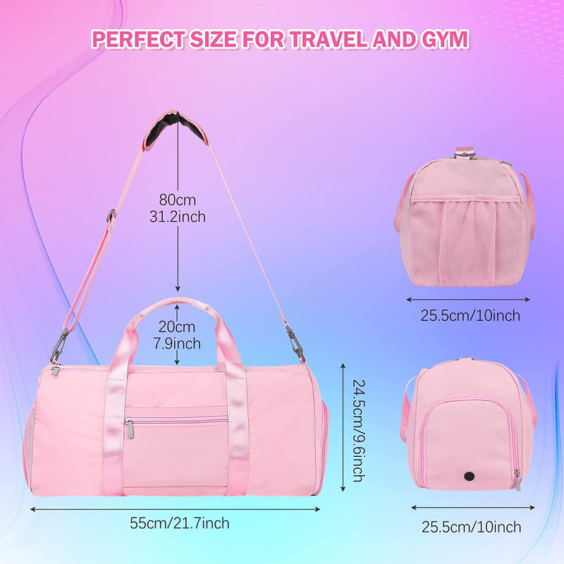 SAMIT Gym Bag, 35L Duffel Bag Large Sports Gym Bag for Women Waterproof Travel Bag Carry on Bag Overnight Weekend Bag Girls Dance Bag with Wet Pocket & Shoe Compartment(Pink)