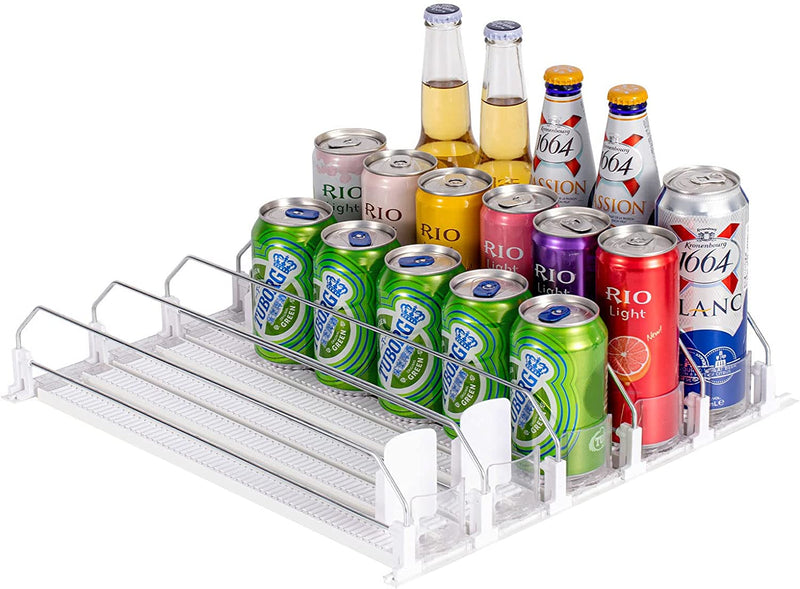 Rula Drink Organizer for Fridge, Self-Pushing Soda Can Organizer for Refrigerator, Width Ajustable Beverage Pusher Glide, Beer Pop Can Water Bottle Storage for Pantry, Kitchen-Black, 5 Row Home & Garden > Decor > Decorative Jars RULA White 16.5in-5 