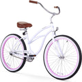 Firmstrong Urban Lady Beach Cruiser Bicycle (24-Inch, 26-Inch, and Ebike) Sporting Goods > Outdoor Recreation > Cycling > Bicycles Firmstrong White/Pink Rims w/ Brown Seat 15inch/One Size 